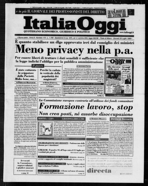 Italia oggi : quotidiano di economia finanza e politica